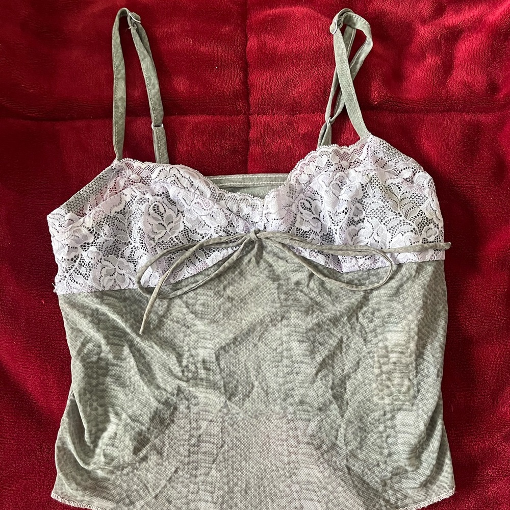Urban Outfitters Snakeskin Mesh Tank with Purple Lace